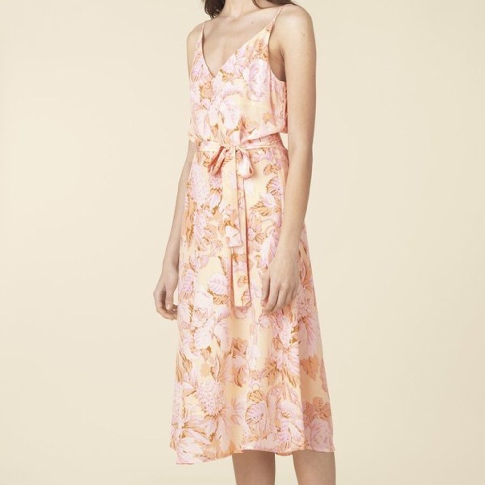 STINE GOYA peachy silk floral slip dress, size large